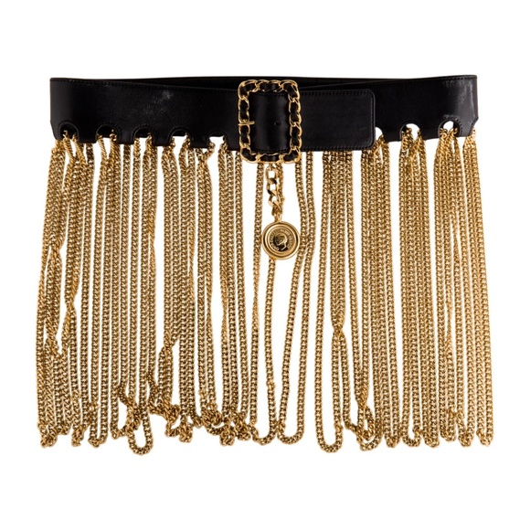 Iconic Chanel 90s Leather Chain Fringe Medallion Belt - Picture 1 of 5